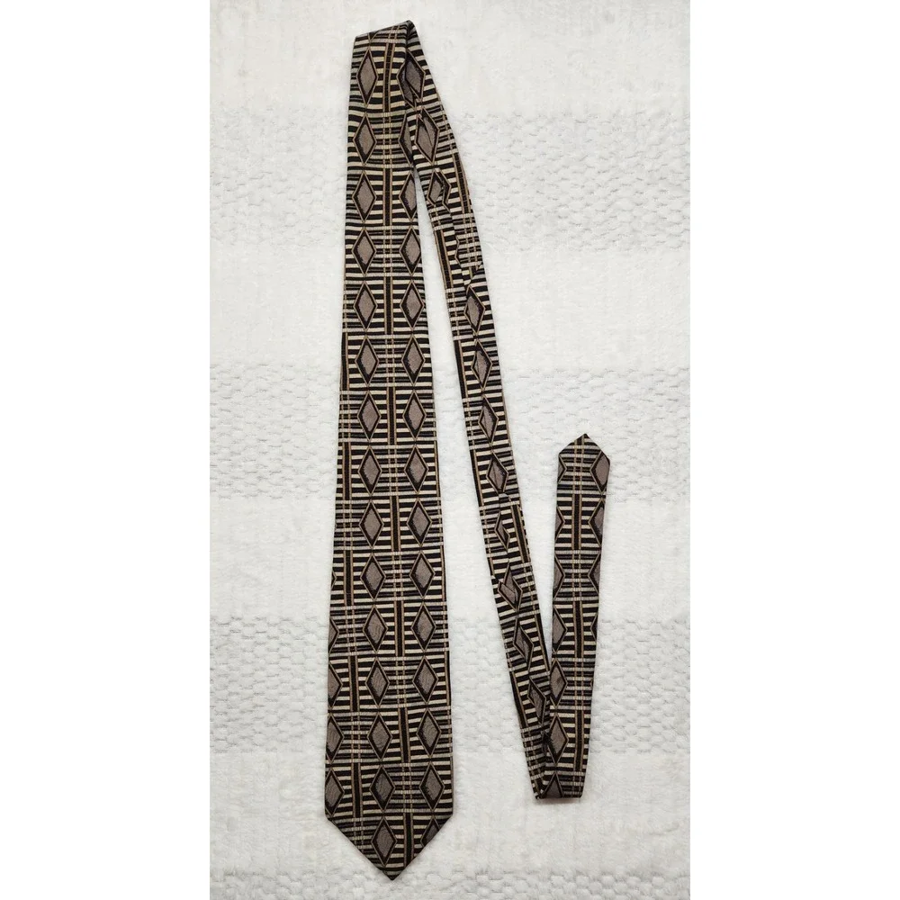 Robert Talbott Studio Silk Necktie Gold Black Silver Geometric Tie USA Made